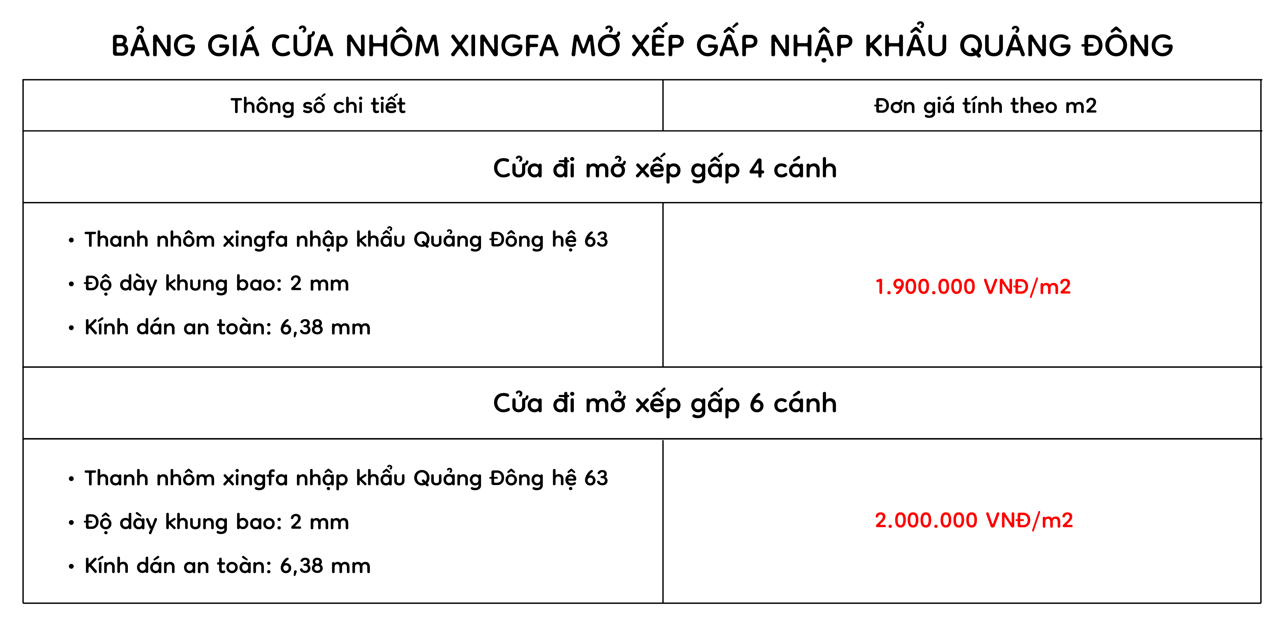 Bảng giá cửa nhôm xingfa mở xếp gấp nhập khẩu quảng đông Bảng giá cửa nhôm xingfa mở xếp gấp nhập khẩu quảng đông