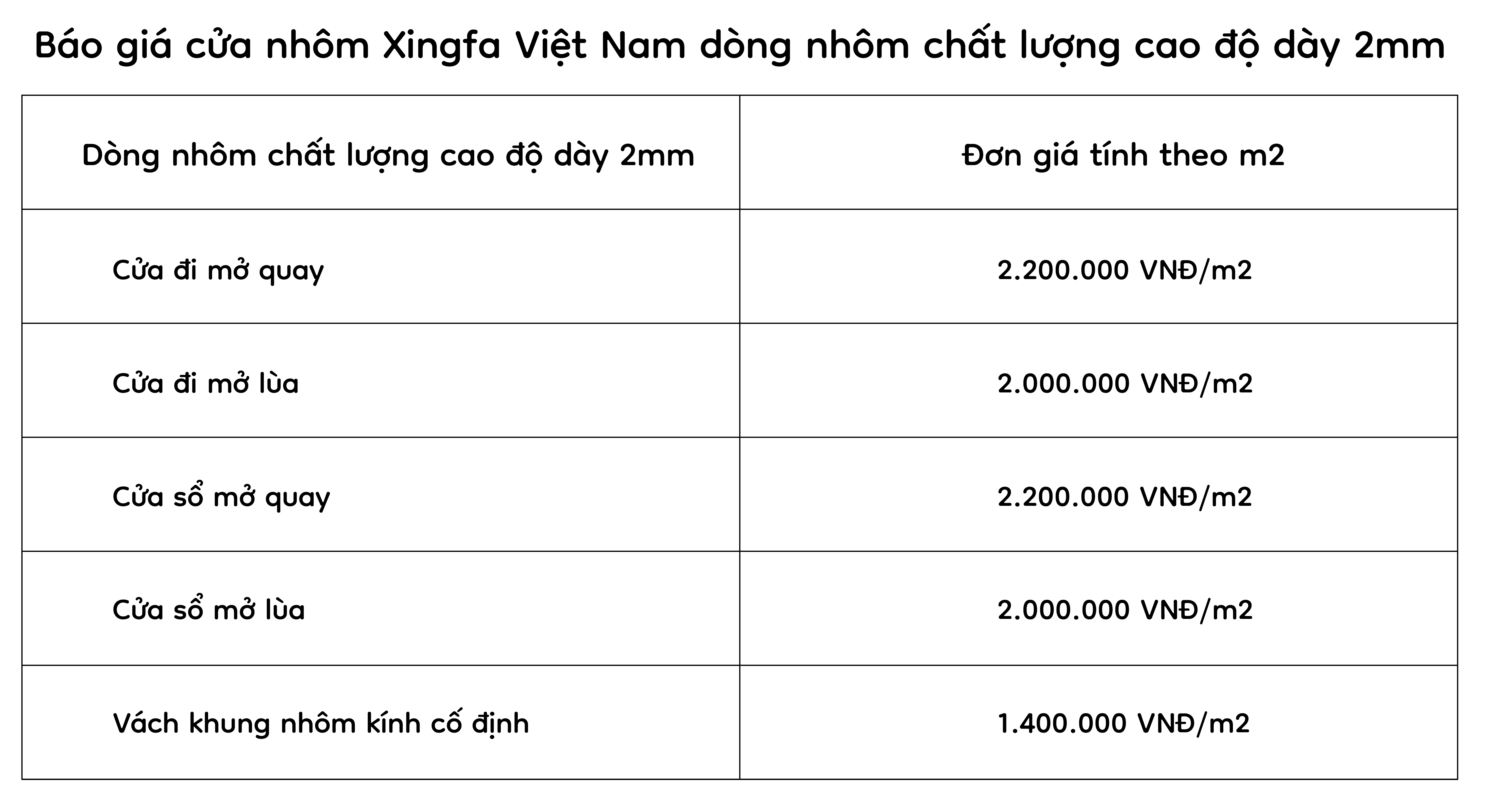 Báo giá cửa nhôm Xingfa Việt Nam dòng nhôm chất lượng cao độ dày 2mm Báo giá cửa nhôm Xingfa Việt Nam dòng nhôm chất lượng cao độ dày 2mm