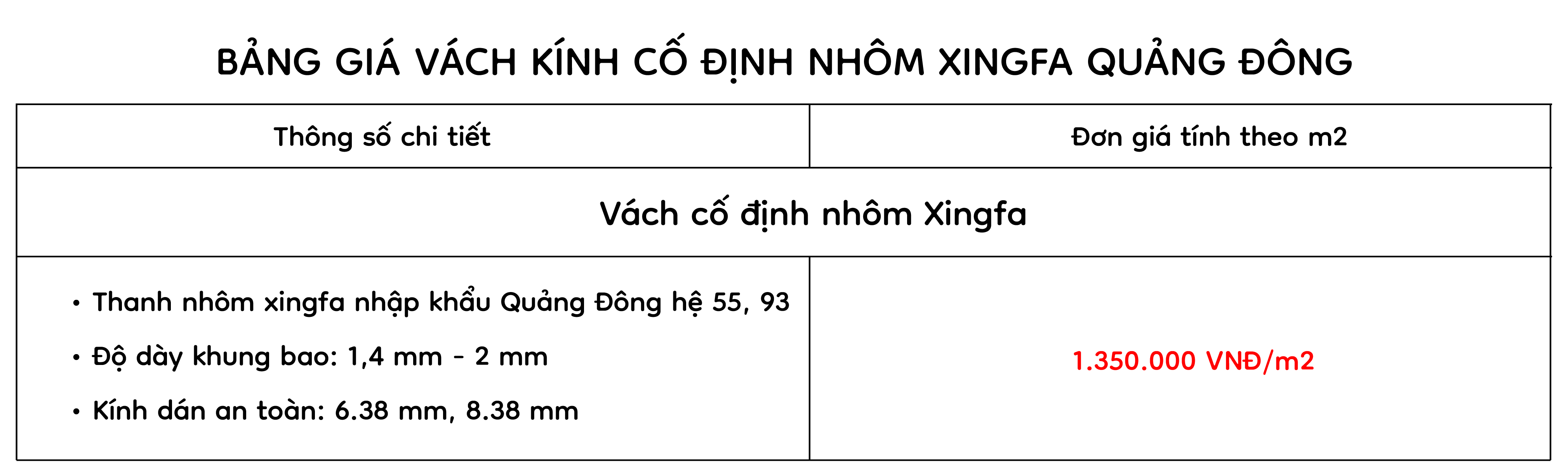 Báo giá vách kính cố định nhôm xingfa quảng đông Báo giá vách kính cố định nhôm xingfa quảng đông
